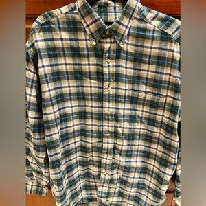 Vintage Men’s Eddie Bauer Plaid Flannel Shirt Medium Green & Cream